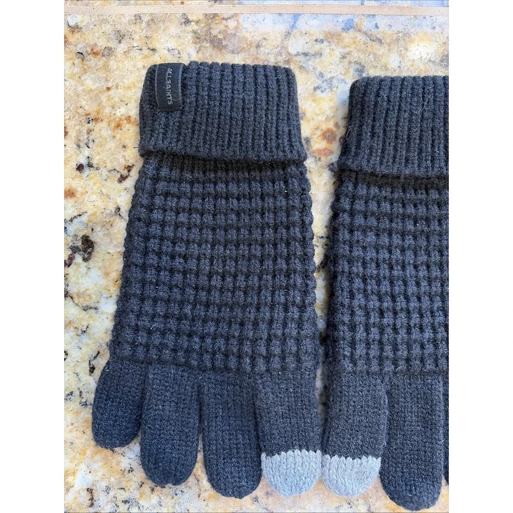 AllSaints‎ Black/Gray Knit Gloves Unisex Youth 7-10Y Winter Snow Ski Outerwear